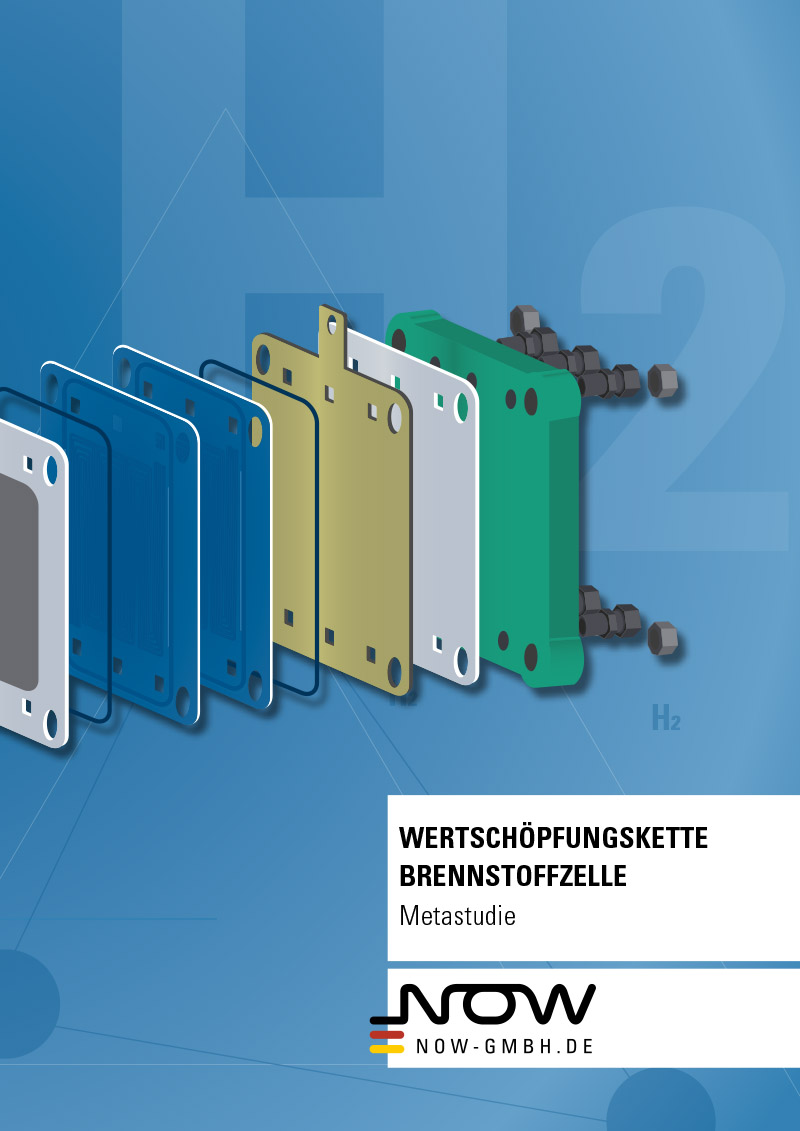 Titelseite der Metastudie "Wertschöpfungkette Brennstoffzelle" - Explosionsgrafik einer Brennstoffzelle