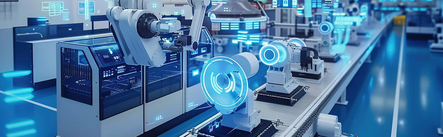 smart factory interior showcases IIoT machines, efficient workstations, and automated production lines